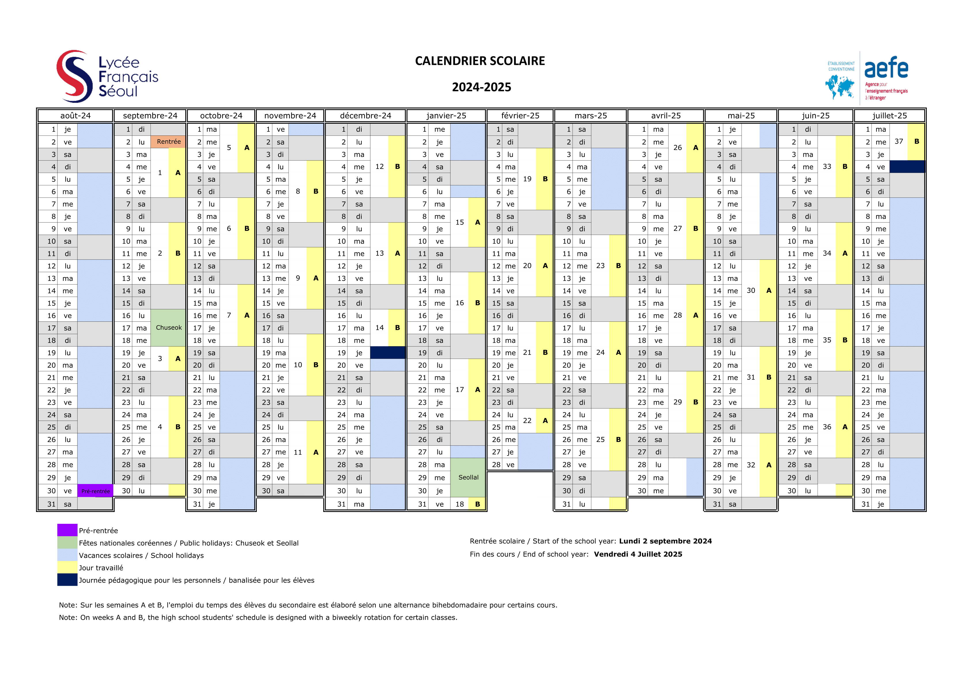 CALENDAR | Lycée français de Séoul